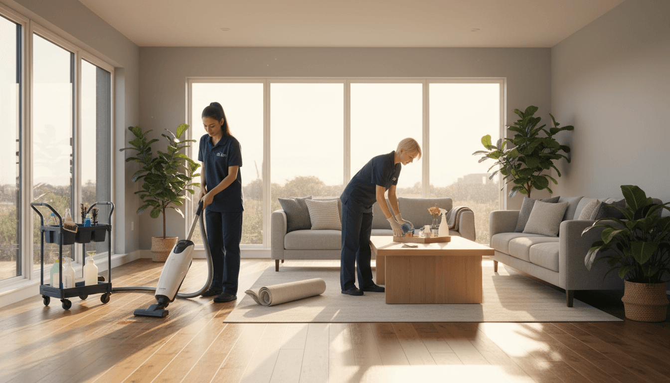 Professional construction site cleaning team working together on an active project