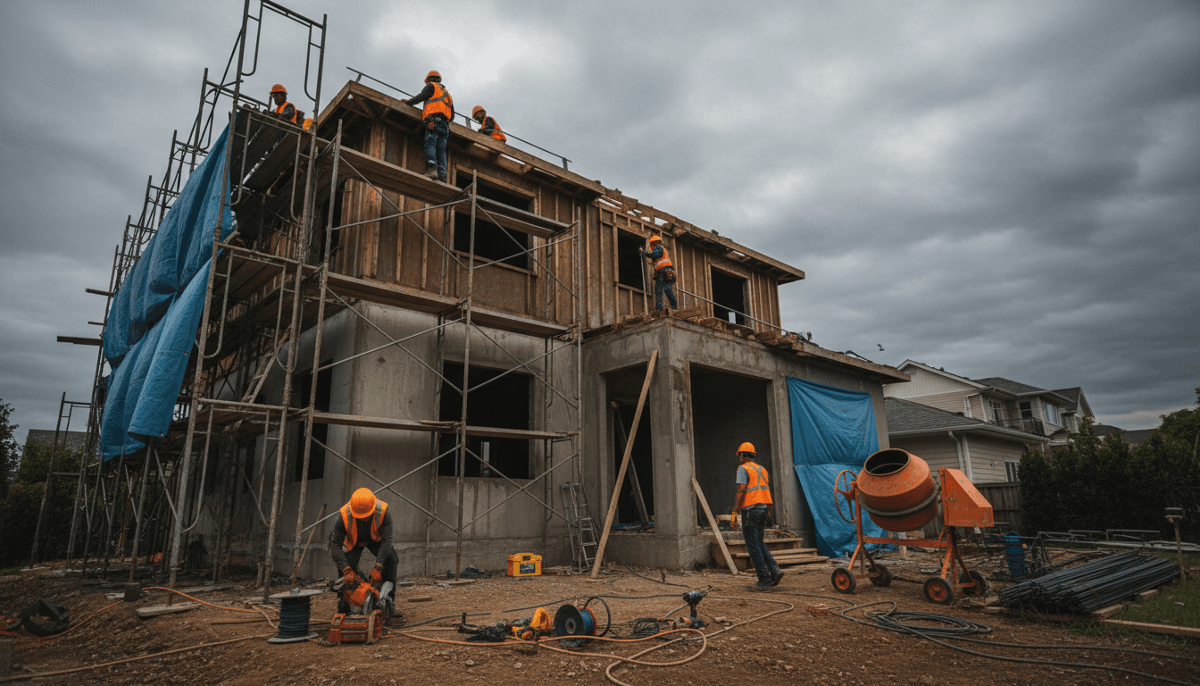Construction site cleaning team at work